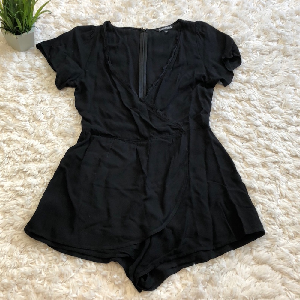 Express short sleeve wrap look romper